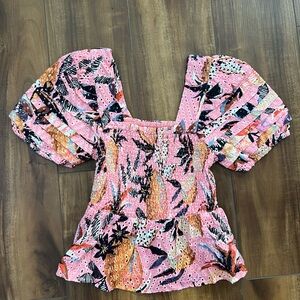 Farm Rio Floral Pink Smocked Women's Top